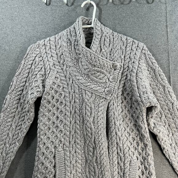 Aran Craft Merino Wool Women's Sweater Button Coller Soft Grey Size X-Small - Picture 5 of 11